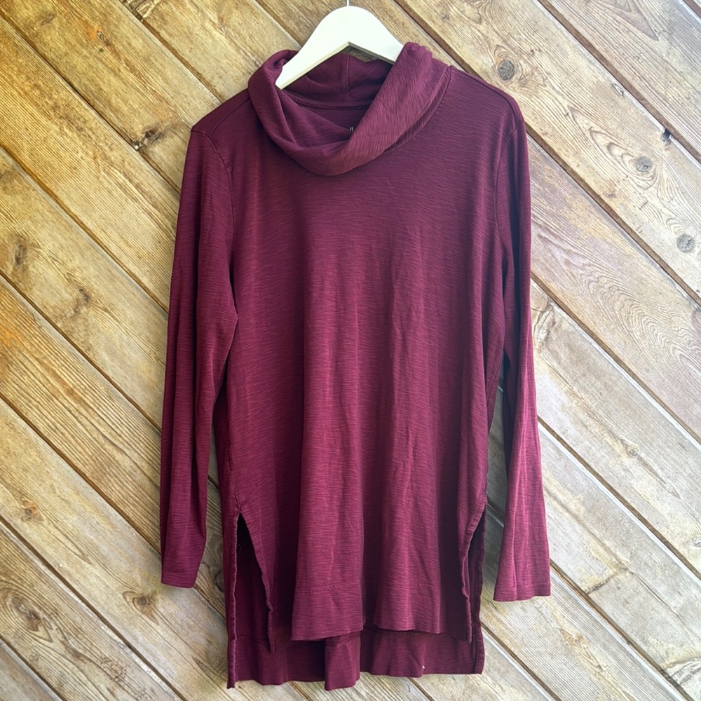 J. Jill Pima cowl neck long sleeve tunic wine burgundy size large